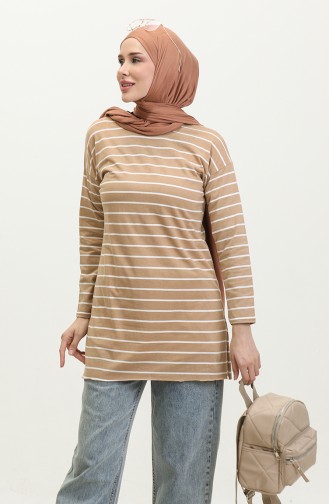 Striped Combed Cotton Tunic 8705-03 Milky Coffee   8705-03