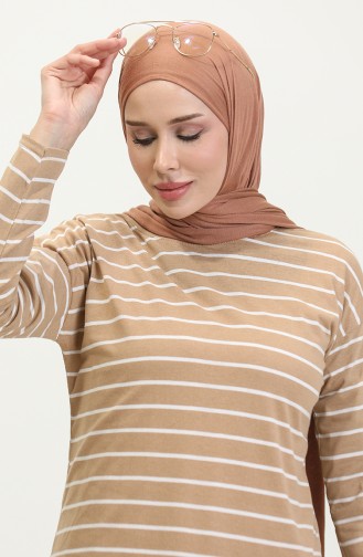 Çizgili Penye Tunik 8705A-03 Bisküvi