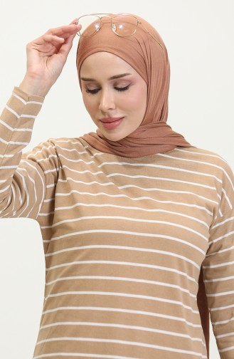 Striped Combed Cotton Tunic 8705-03 Milky Coffee   8705-03