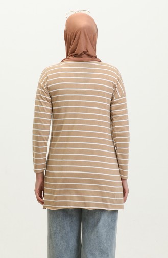 Striped Combed Cotton Tunic 8705-03 Milky Coffee   8705-03