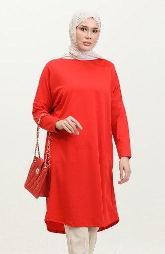 Seasonal Plain Bat Sleeve Crepe Tunic 8707-01 Red 8707-01