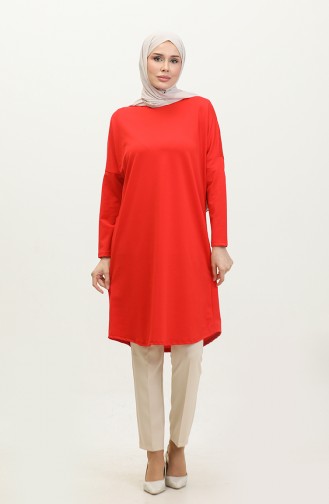 Seasonal Plain Bat Sleeve Crepe Tunic 8707-01 Red 8707-01