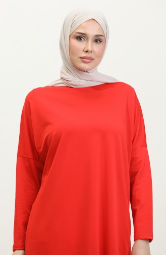 Seasonal Plain Bat Sleeve Crepe Tunic 8707-01 Red 8707-01