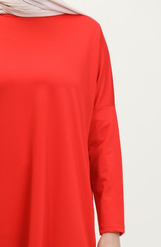 Seasonal Plain Bat Sleeve Crepe Tunic 8707-01 Red 8707-01