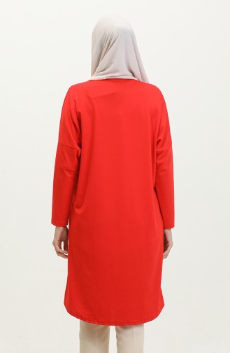 Seasonal Plain Bat Sleeve Crepe Tunic 8707-01 Red 8707-01