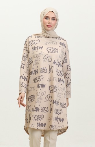 Relaxed Cut Patterned Tunic 8710-01 Light Beige 8710-01