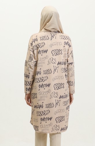 Relaxed Cut Patterned Tunic 8710-01 Light Beige 8710-01