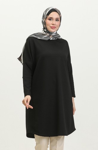 Comfortabel Gesneden Effen Tuniek 8712-01 Zwart 8712-01