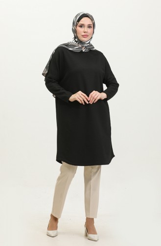 Comfortabel Gesneden Effen Tuniek 8712-01 Zwart 8712-01