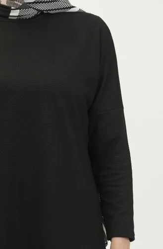 Comfortabel Gesneden Effen Tuniek 8712-01 Zwart 8712-01