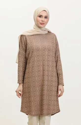 تونيك منقوش للمحجبات 8713-01 بني 8713-01