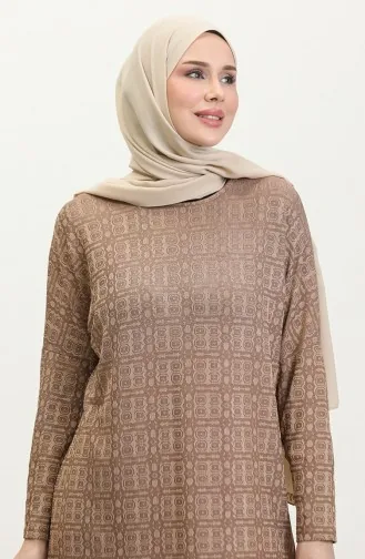 تونيك منقوش للمحجبات 8713-01 بني 8713-01