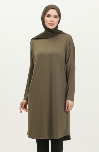 Simple Flowing Relaxed Fit Tunic 8714-01 Dark Khaki 8714-01