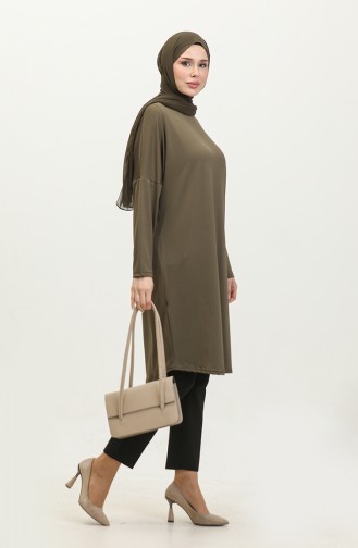 Simple Flowing Relaxed Fit Tunic 8714-01 Dark Khaki 8714-01
