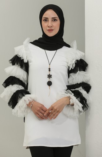 Tunic With Tulle Sleeves White 199 933