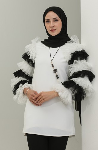 Tunic With Tulle Sleeves White 199 933