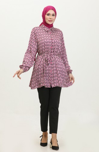 Large Size Patterned Satin Tunic Fuchsia T1696 976