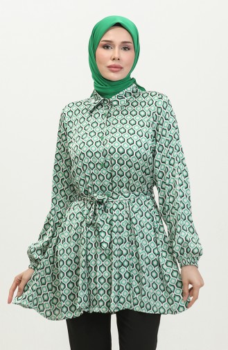 Large Size Patterned Satin Tunic Green T1696 979