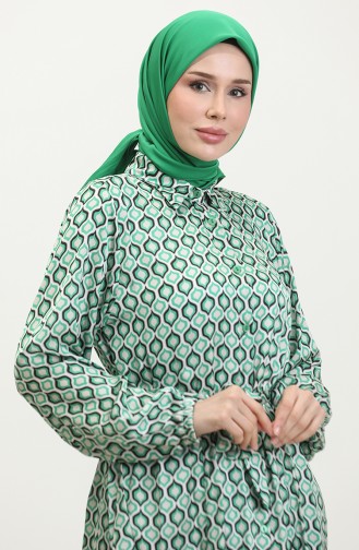 Large Size Patterned Satin Tunic Green T1696 979