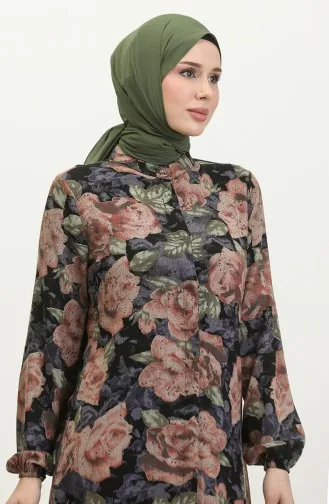 تونيك منقوش للمحجبات 0111-02 أسود 0111-02