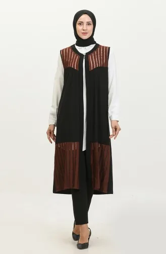 Gilet Long Pierre Transparente Femme Grande Taille 7023 Marron 7023.Kahverengi