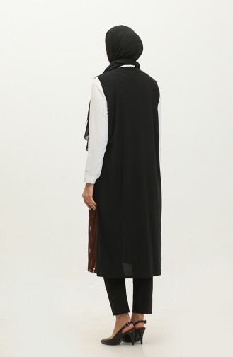 Women`s Large Size Transparent Stone Long Vest 7023 Brown 7023.Kahverengi