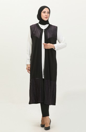 Gilet Long Femme Grande Taille Pierre Transparente 7023 Prune 7023.Mürdüm