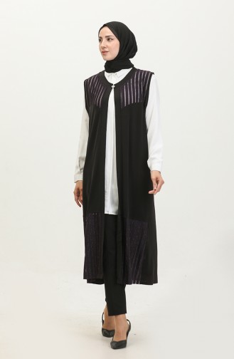 Gilet Long Femme Grande Taille Pierre Transparente 7023 Prune 7023.Mürdüm
