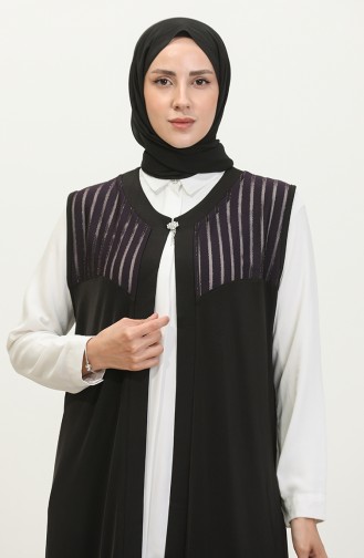 Gilet Long Femme Grande Taille Pierre Transparente 7023 Prune 7023.Mürdüm