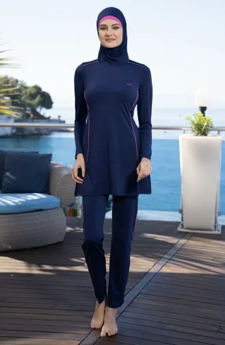 Maillot De Bain Hijab Entièrement Couvert 22900ES-01 Bleu Marine 22900ES-01