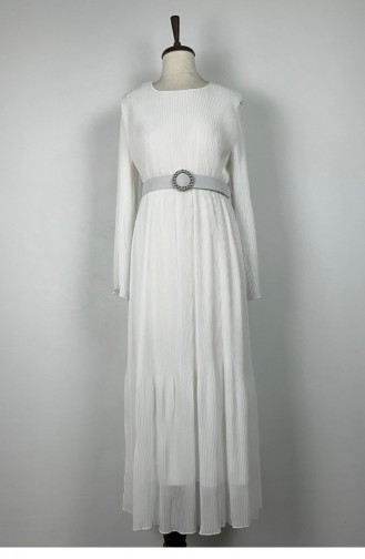 Kleid Mit Plissierter Elastischer Taille Weiß 7833 1143