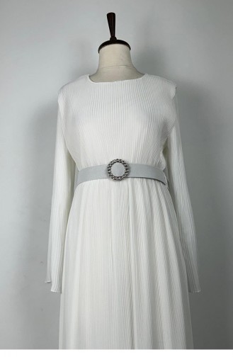 Kleid Mit Plissierter Elastischer Taille Weiß 7833 1143