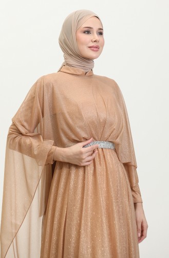 Damen-Abendkleid In Übergröße Mit Umhang Und Glitzer 8098 Goldgelb 8098.Altin Sarisi