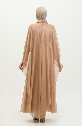 فستان سهرة نسائي مقاس كبير مع كيب وجليتر 8098 أصفر ذهبي 8098.Altin Sarisi