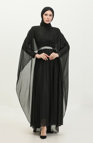 Damen-Abendkleid In Übergröße Mit Umhang Und Glitzer 8098 Schwarz 8098.siyah