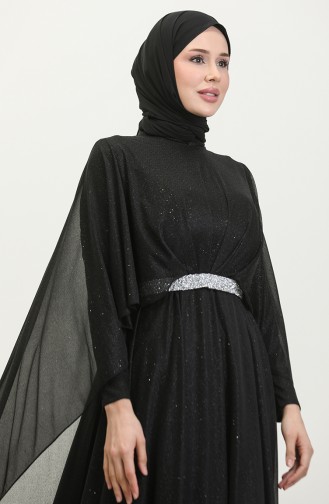 فستان سهرة نسائي مقاس كبير مع كيب وجليتر 8098 أسود 8098.siyah