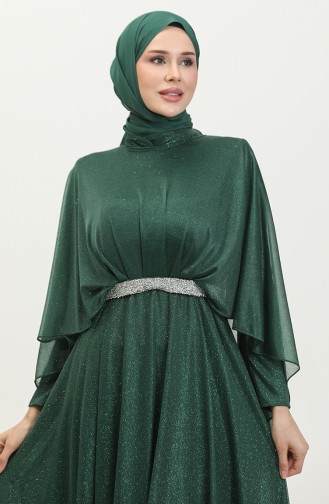 Damen-Abendkleid In Übergröße Mit Umhang Und Glitzer 8098 Smaragdgrün 8098.ZÜMRÜT YEŞİLİ