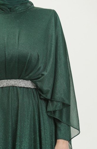 Damen-Abendkleid In Übergröße Mit Umhang Und Glitzer 8098 Smaragdgrün 8098.ZÜMRÜT YEŞİLİ