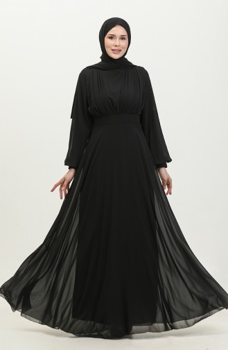 Pleated Evening Dress 5422a-03 Black 5422A-03