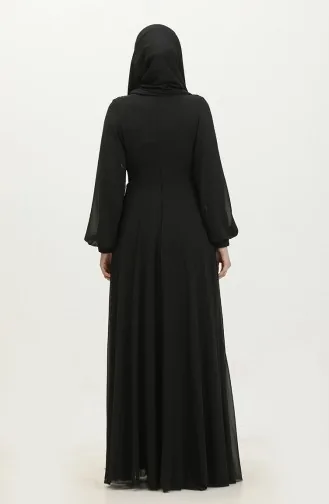 Pileli Abiye Elbise 5422A-03 Siyah