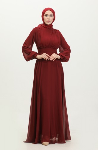 Pleated Evening Dress 5422a-04 Claret Red 5422A-04
