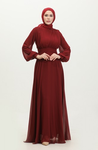 Robe De Soirée Plissée 5422A-04 Rouge Claret 5422A-04