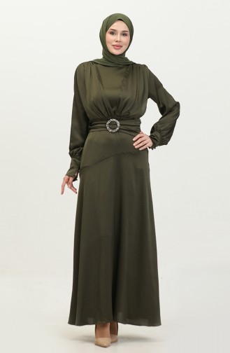 Layered Satin Evening Dress 6001-01 Dark Green 6001-01