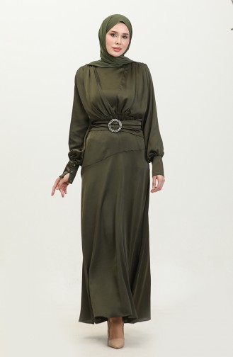 Layered Satin Evening Dress 6001-01 Dark Green 6001-01