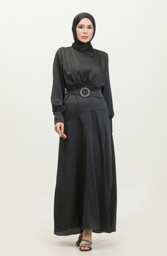 Layered Satin Evening Dress 6001-02 Black 6001-02