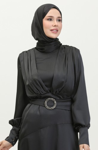 فستان سهرة ساتان 6001-02 أسود 6001-02