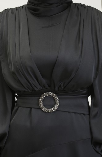Layered Satin Evening Dress 6001-02 Black 6001-02