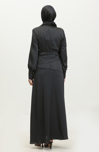 Mehrlagiges Abendkleid Aus Satin 6001-02 Schwarz 6001-02