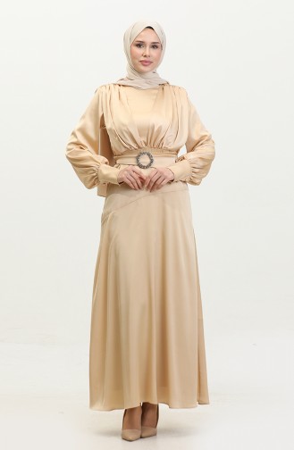 Robe De Soirée Superposée En Satin 6001-03 Beige 6001-03