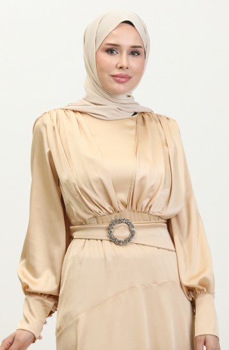 Robe De Soirée Superposée En Satin 6001-03 Beige 6001-03